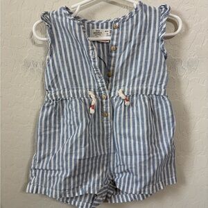 Zara Kids Blue and White Striped Romper